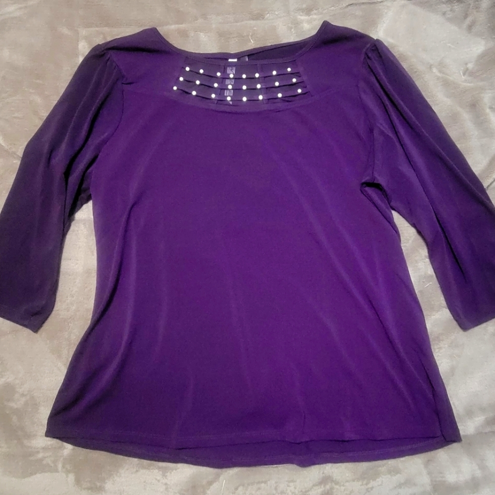 NY Collection purple blouse 3/4 length sleeve